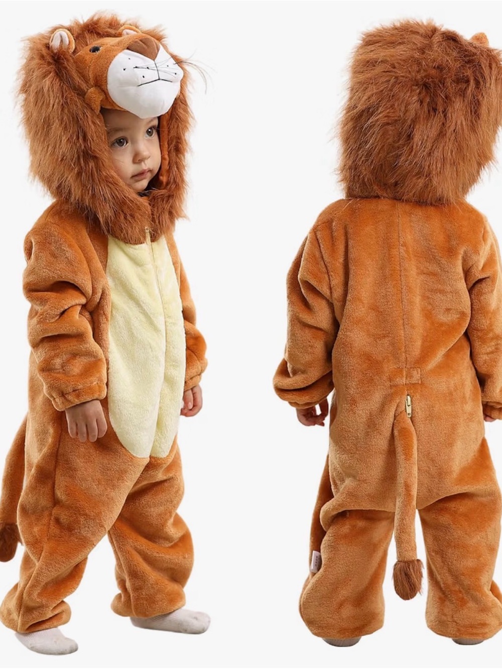 Plush Lion Kids Costume Hoodie Jumpsuit - Brown